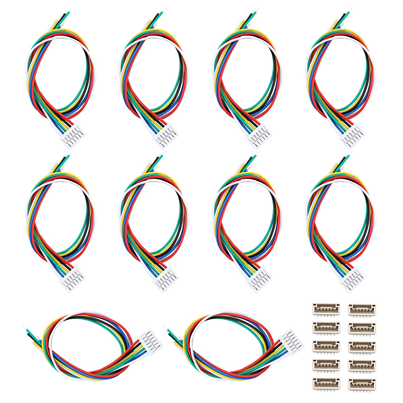 VGOL 10 Pairs JST GH 1.25mm 6 Pin Plug Socket with 150mm 28AWG Wires Cables Male and Female Connector Adapter for Robots Lighting LED Strips