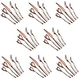 HOMQUEN 40-Piece Copper Silverware Set, Rose Gold Flatware Set for 8, Stainless Steel Tableware Cutlery Set, Utensil Sets for Kitchen, Forks and Spoons Silverware (Shiny Rose Gold)