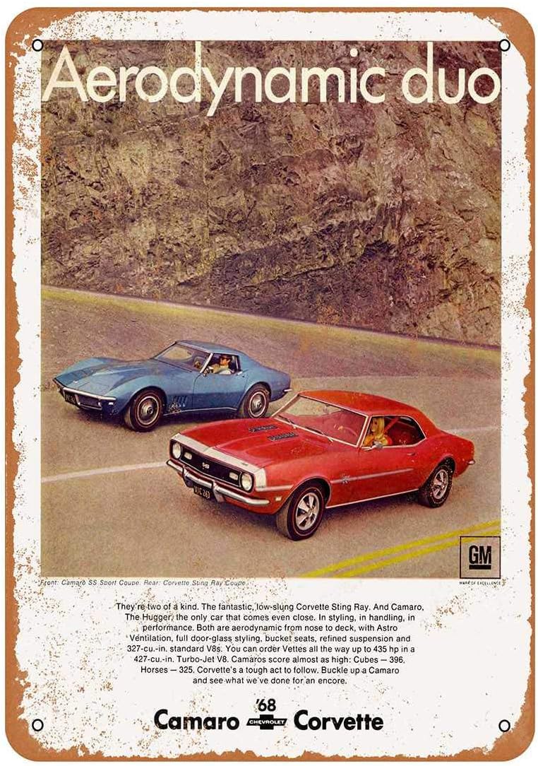 PotteLove Chevrolet Camaro Ss and Corvette Sting Ray Vintage Aluminum Metal Signs Tin Plaques Wall Poster for Garage Man Cave Beer Cafee Bar Pub Club Shop Outdoor Home Decor 12"x8"