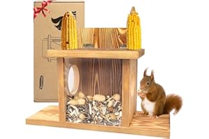 Kaiciuss Carbonized Wooden Squirrel Feeder for Outside, Wood Squirrel Feeding Table, Sturdy Squirrel Feeding House with Thickness 1.5CM Wood, Top Lid Opens for Easy Filling of Peanuts and Corn
