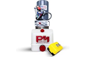 PRIMARY MOVER KTI 12Vdc Single Acting 4qt Hydraulic Pump for Dump Trailer - Hydraulic Power Unit - Dump Trailer Pump 4 Quart Poly Reservoir with Remote Controller (DC-45598-04)