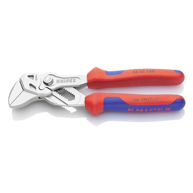 KNIPEX 86 05 150 Mini-Zangenschlüssel Zange und Schraubenschlüssel in einem Werkzeug verchromt mit Mehrkomponenten-Hüllen 150