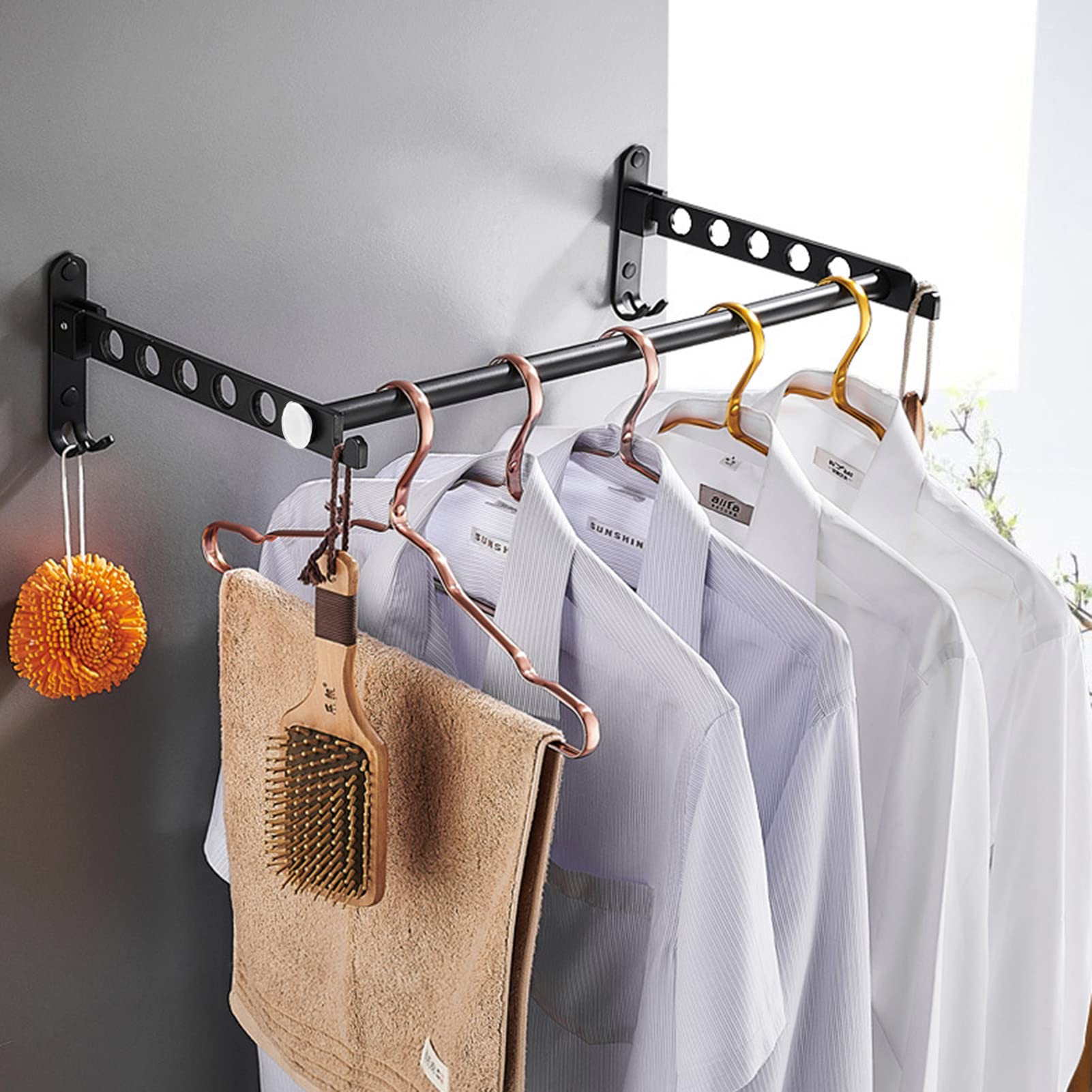Candeon Wall Mounted Clothes Drying Rack - Foldable Clothes Hanger Airer Balcony Drying Rail Space Saving
