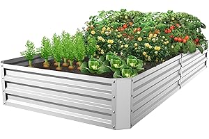 MESTYL Galvanized Raised Garden Bed, 8x4x1ft Raised Garden Bed Outdoor for Gardening Vegetables, Flower, Metal Garden Bed Made of Galvanized Steel, Raised beds with Metal Stake for Gardening Vegetable