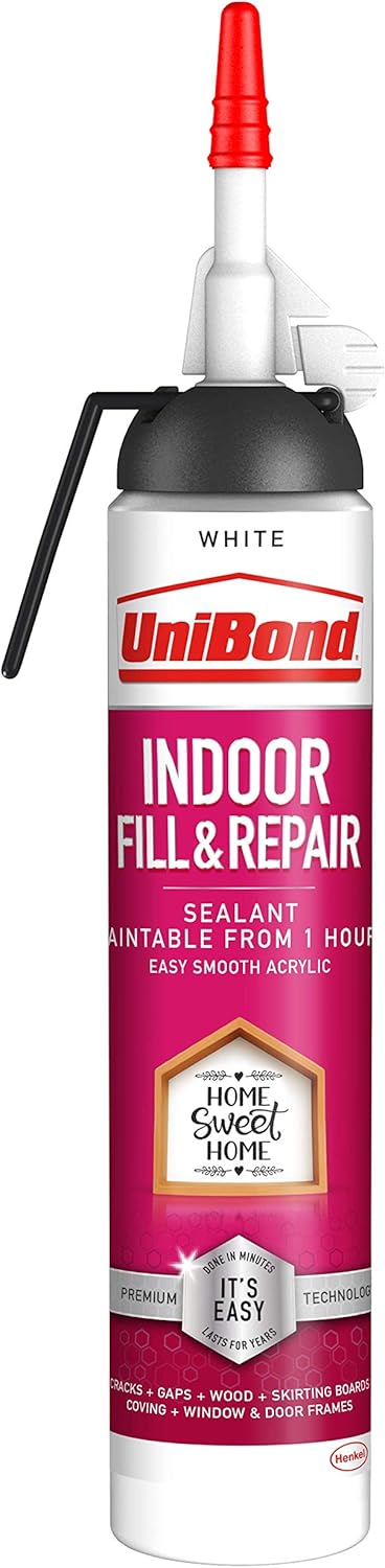 UniBond Fill & Repair Sealant for Indoor Use White Acrylic Sealant, Easy to Apply, Ideal for Cracks Gaps, Wood