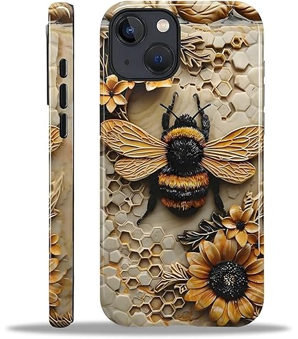3D Embroidered Foral Bumblebee Phone Case | Faux Embroidery Cute Floral Bees Phone Cover IPhone