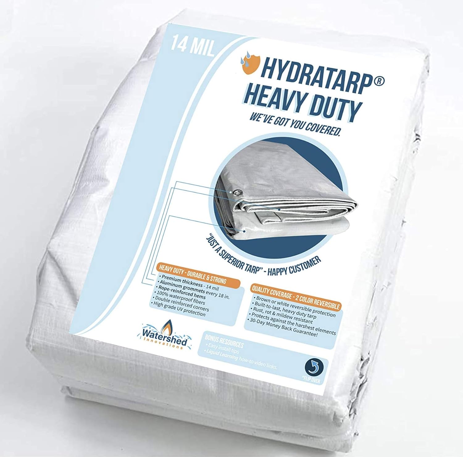 HydraTarp 10ft X 12ft Heavy Duty Waterproof Tarp 14mil Thick White
