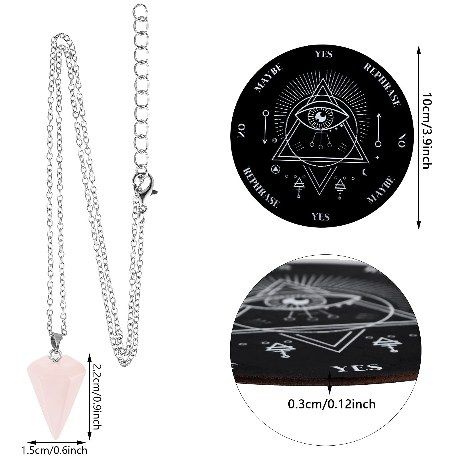 Jetec Wooden Pendulum Board Dowsing Divination Pendulum Witchcraft Altar Supplies with Crystal Necklace and Metaphysical Message Board Kit, 3.9 Inch(Black)