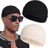 PHILIGHTS Swag Wool Short Fisherman Beanie for Men Women, Knit Cuff Warm Winter Hats, Soft Trawler Skull Cap Watch Hat Unisex