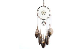 TEESHLY Dream Catchers with Tree of Life and Feather Indian Handmade Dreamcatchers for Boho Wall Hanging Decoration, Ornament Festival Gift (Brown)