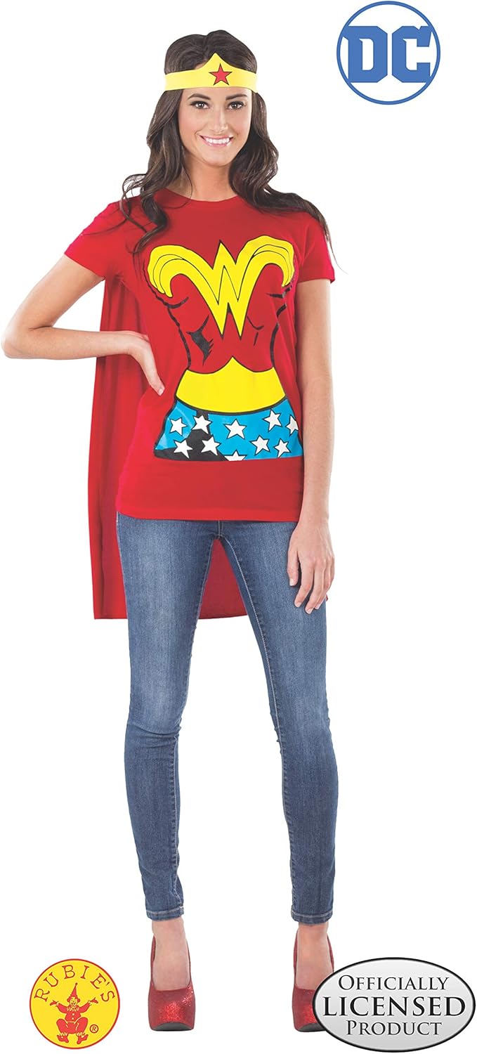 Rubie's Costume DC Comics Wonder Woman T-Shirt With Cape And Headband  Red: Clothing