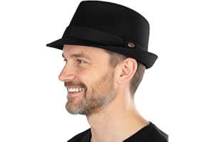 Funky Junque Men’s Fedora Hat – Vintage Wool Blend Short Brim Dress Hats, Adjustable Fit for Men, Formal & Casual Wear