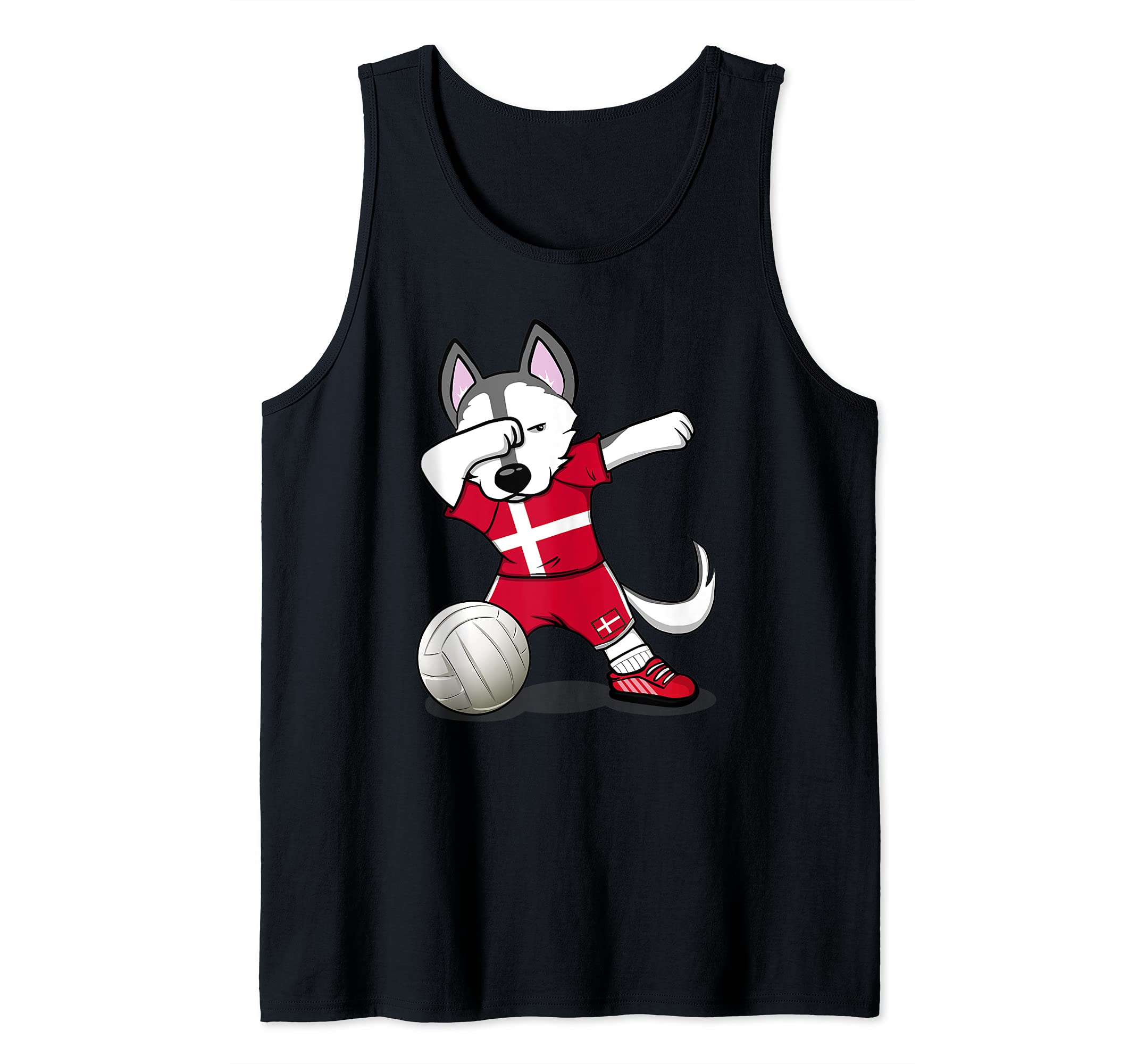 Dabbing Husky Dog Denmark Volleyball Fans Jersey Danish Flag Tank Top