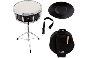 MENDINI BY CECILIO Mendini 14 x 5.5 inches Snare Drum Set, Marching School Band Student Beginner Practice Snare Drum With Gig Bag, Sticks, Stand and Practice Pad Kit (Black)