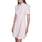 Karl Lagerfeld Womens Short Puff Sleeve Embellished Collar Scuba Crepe A-line Mini Dress