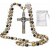 SANCTUM VERITAS Catholic Rosary Necklace | Large Bead Italian Rosary, Christian Prayer Beads for Car Mirror Decor, First Communion Religious Gift for Men and Women, Catholic Keepsake (Olive Wood)