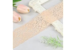 ZNZAKKA Stretch Lace Trim Elastic Lace Ribbon, Floral Lace Fabric by The Yard, Sewing Lace Ribbon Trim for Crafts Decorating, 2.2 Inch 10 Yards (Beige)