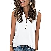XMTOPYE Womens Summer Tank Top V Neck Sleeveless Tops Button Shirts Loose Fit Basic Clothes
