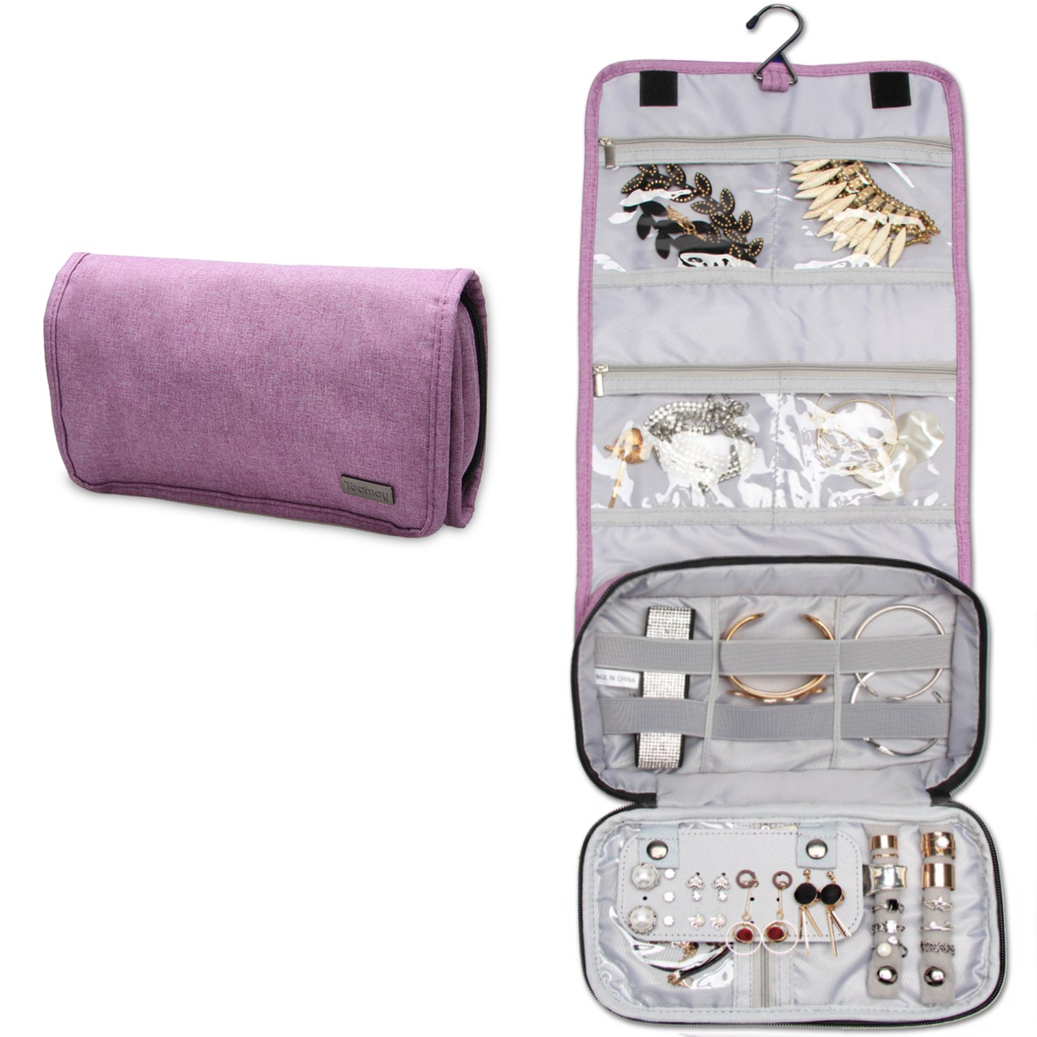 Teamoy Jewelry Roll Bag, Hanging Travel Jewelry Organizer Case with