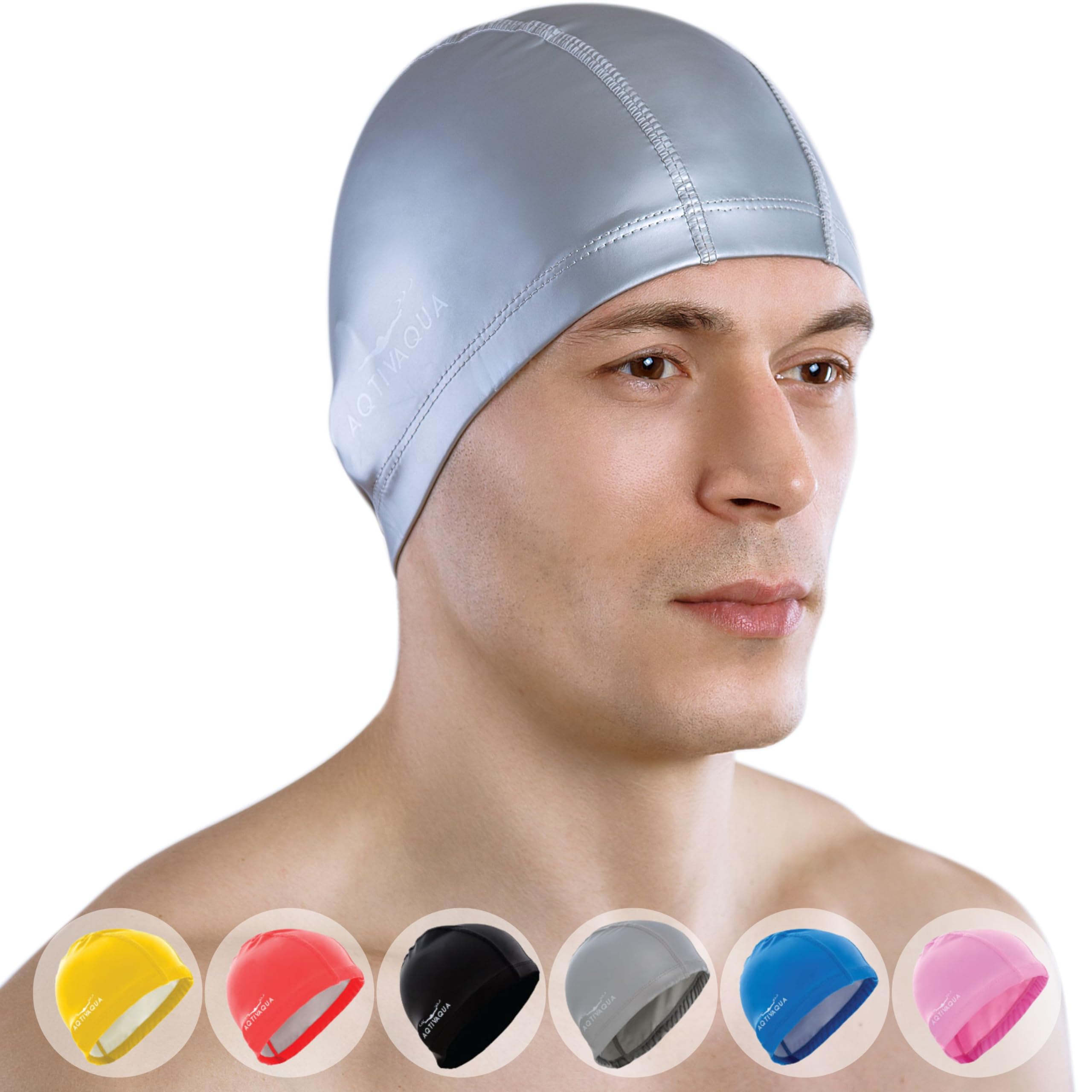 AqtivAqua Swimming Cap for Adults and Kids — Soft and Elastic Spandex with Protective Layer — Ideal for Use in Swimming Pools or Open Water