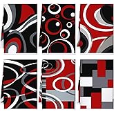 Boyiee Set of 6 Red Black Grey White Kitchen Towels Modern Geometric Dish Hand Towels 24 x 16 Inches Gifts Decorative Tea Cloth Gifts for Farmhouse Kitchen Bathroom Decorations