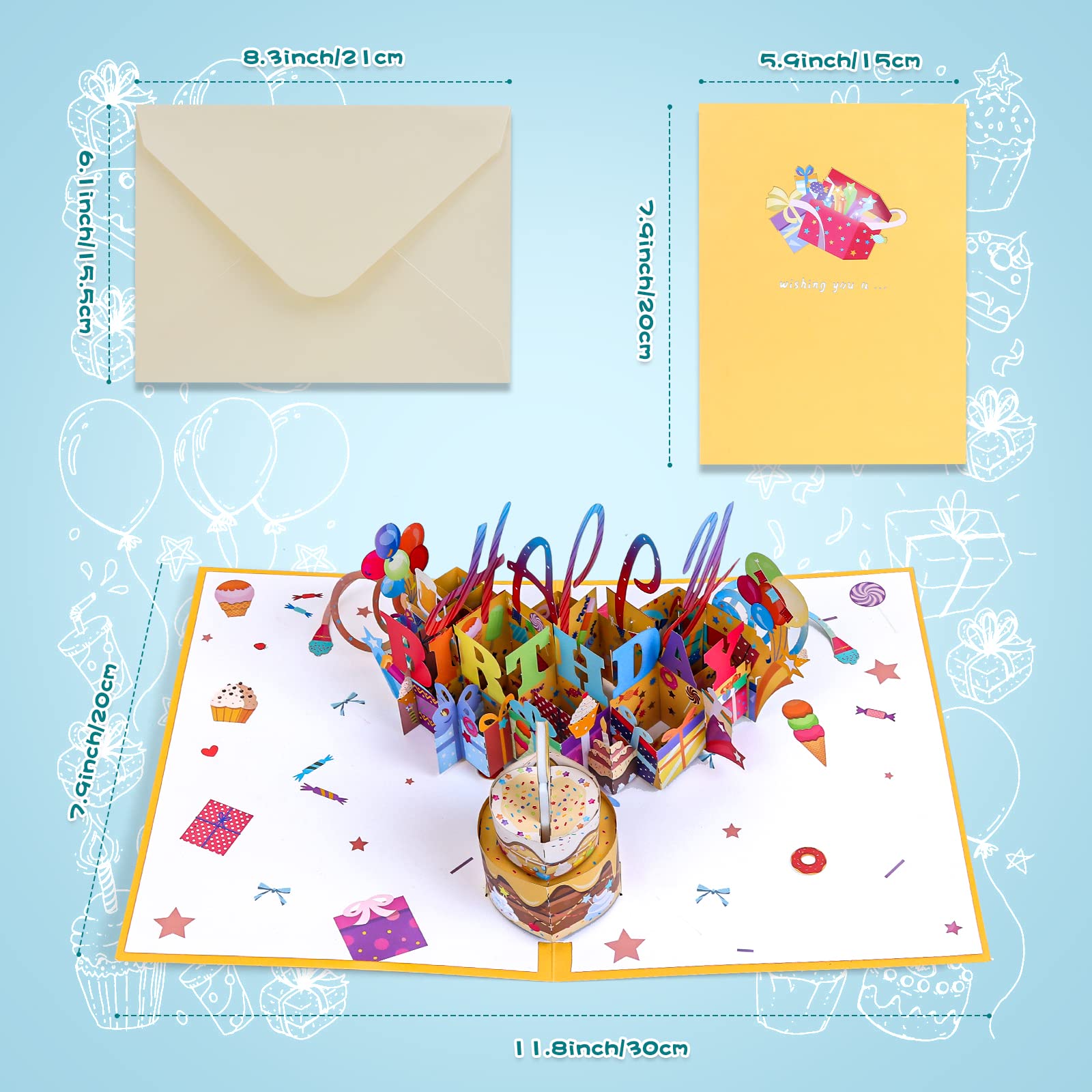 Mua Olatay 3D Musical Birthday Popup Card, Blowable/Blow Out LED Light ...