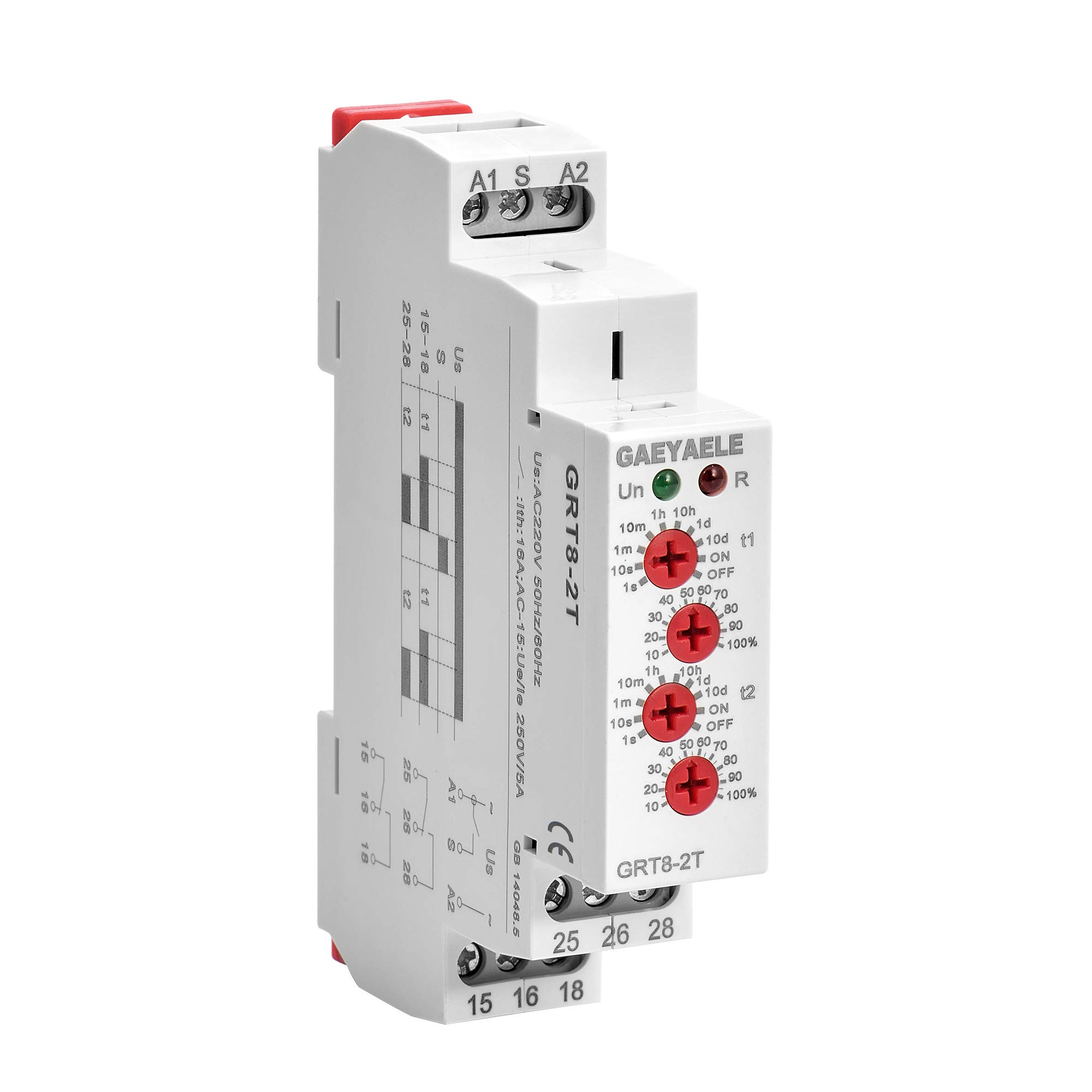 GAEYAELE Double Delay on Timer Relay AC230V 2*SPDT 16A Relay Din Rail Type Time Delay Relay(GRT8-2T,AC230V)