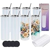 Wzaytia Glitter Sublimation Tumblers 20 Oz Skinny Straight, 8 Pack Stainless Steel Sublimation Glitter Shimmer Tumbler Blanks, Individually Boxed, White