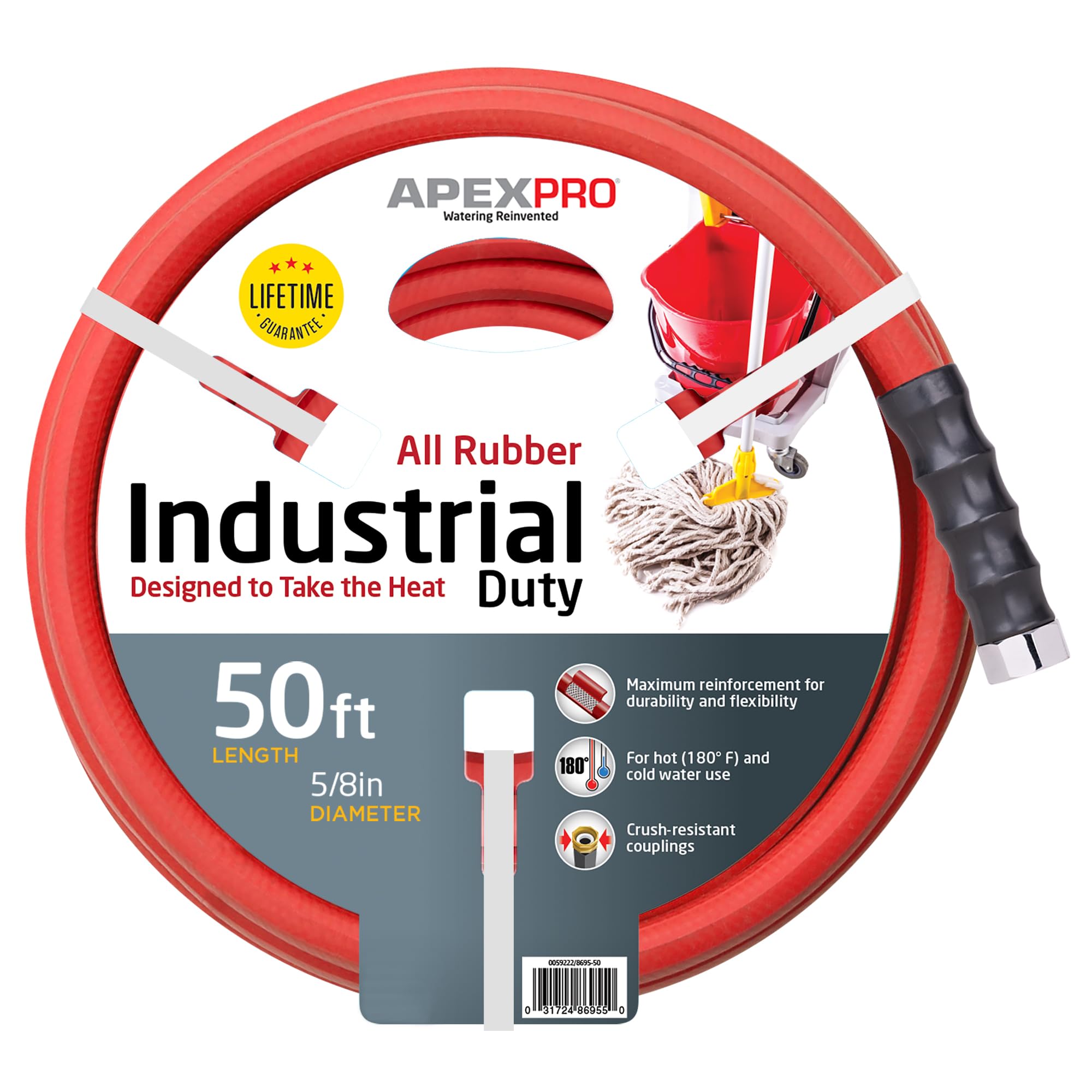 Apex, 8695-50, manguera comercial de goma para agua fría y caliente, 5/8 pulgadas por 50 pies