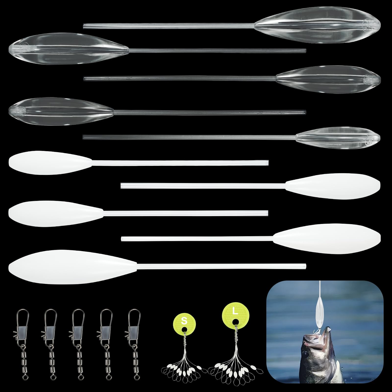 Annyswit 17Pcs Carp Fishing Float Set, Sea Fishing Floats include 5 Triple Swivels & 20 Rubber Fishing Bobber Stopper, 6-20g Carp Surface Float & Slowly Sinking, Surface Floats for Carp Fishing