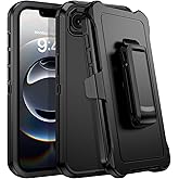 DUEDUE for iPhone 16E Case with Belt Clip Holster, Military Grade Shockproof 3-Layer Heavy Duty Cover Full Body Protective Rugged Phone Cases for Apple iPhone 16E 6.1", Black