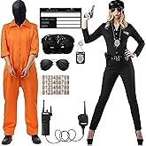 Mepase Halloween Couple Costume Orange Jumpsuit Costume Inmate Outfit Police Accessories Jail Criminal Uniform Adult