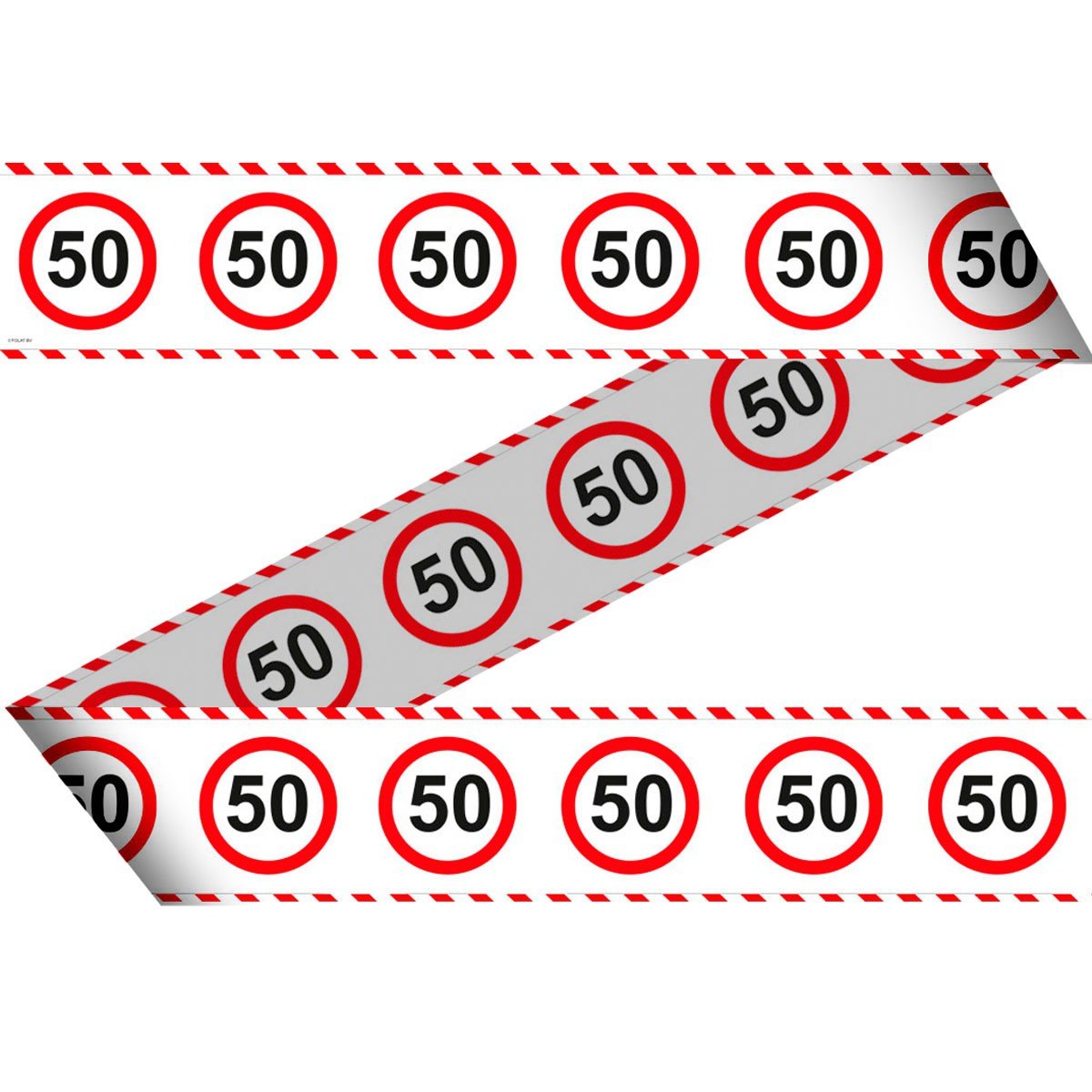 Folat 28450 Party Barrier Tape Traffic Sign 15 m Number 50, Red/White, Costumes
