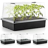 RooTrimmer 4-Pack Seed Starter Trays with 5'' Tall Humidity Domes – Reusable Plant Germination Kit for Microgreens, Herbs & Indoor Gardening | Clear Vented Lids, Fast Seedling Growth & Durable Design