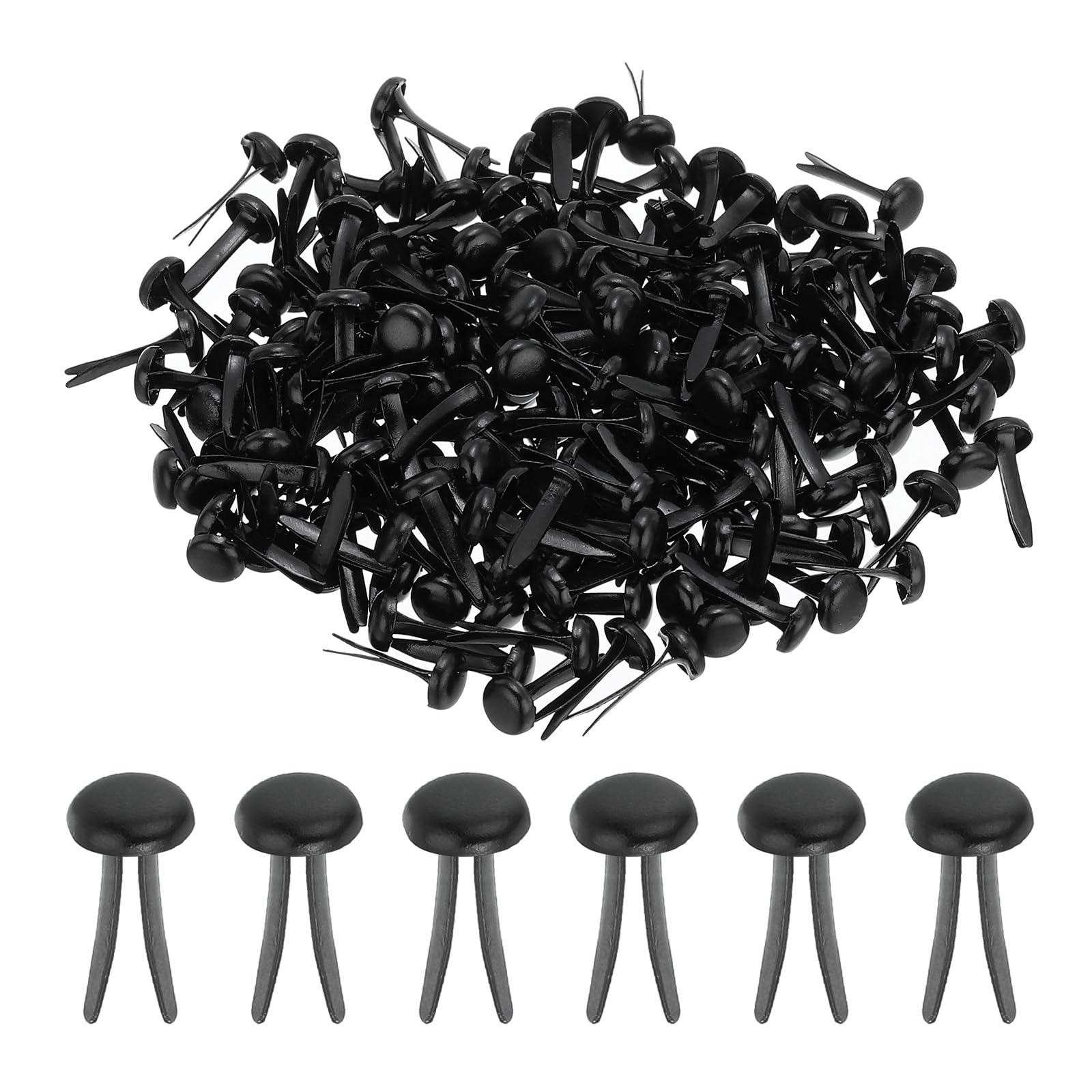 PATIKIL 200 PCS Paper Brass Fasteners Split Pins Pastel Mini Metal Brads Round Head Plated Fastener for Craft Art Scrapbooking DIY Supplies, Black, 8 x 15 mm — image 1