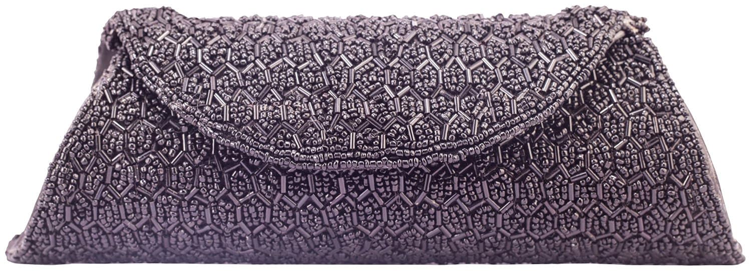 kleio ethnic full flap beads clutch