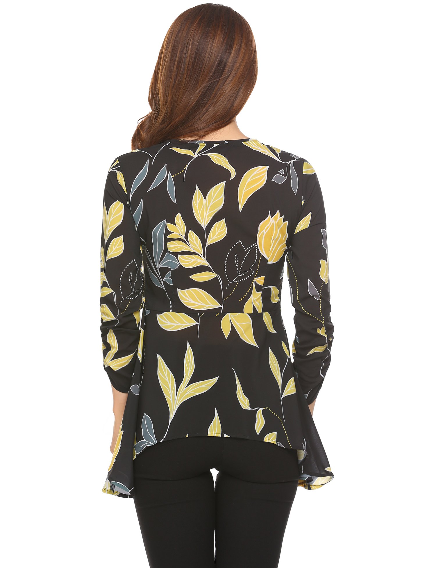 Venena Womens 3/4 Sleeve V Neck Asymmetrical Hemline Flowy Tunic Top