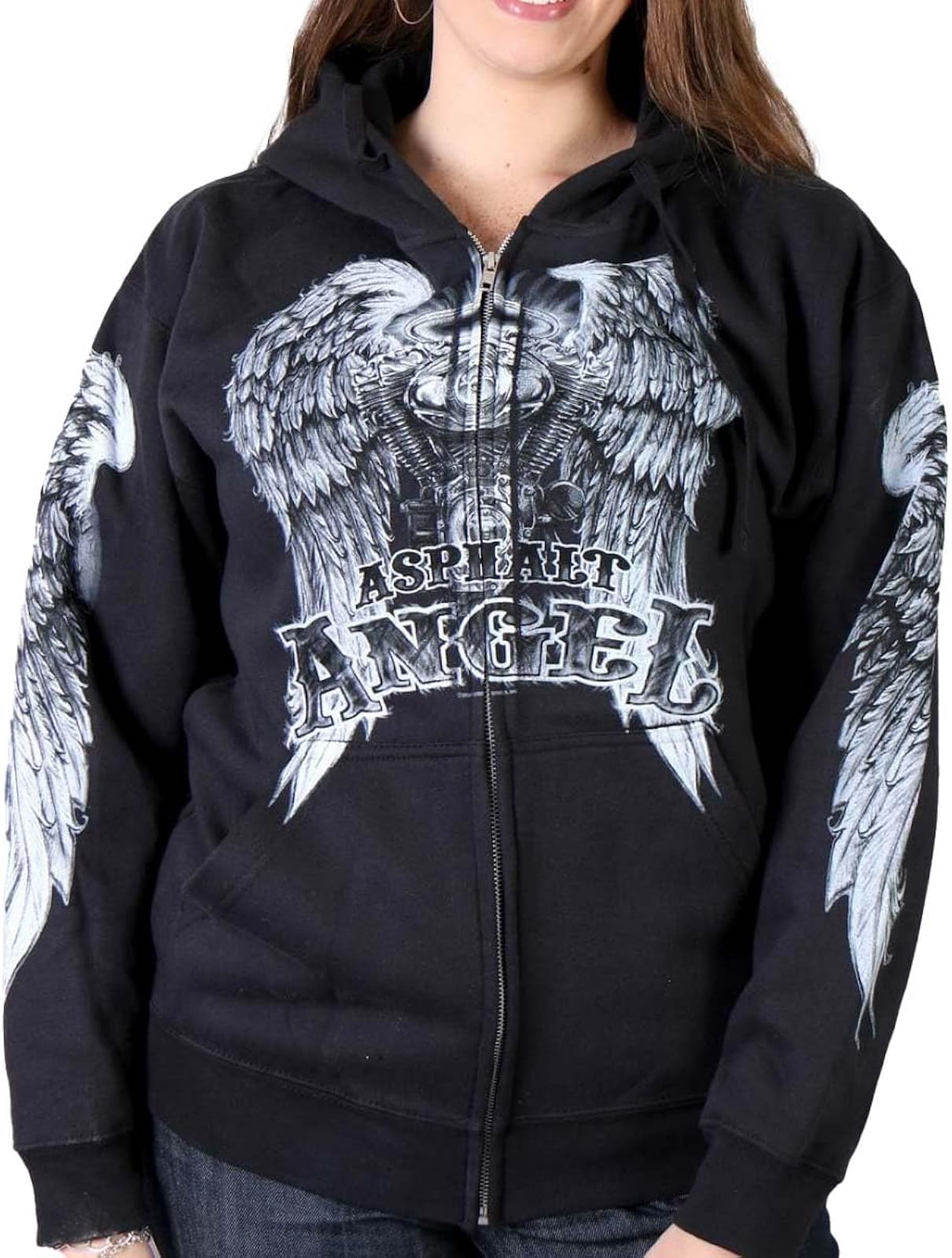 Hot Leathers Black Asphalt Angel Ladies Zip Hoodie