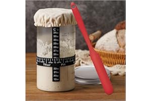FyndraX Sourdough Starter Kit Jar - Easy Fermentation 35 oz Glass Jar with Date Marked Feeding Band, Scraper, Thermometer and Cloth Cover Nature Sour dough Bread Baking Tools