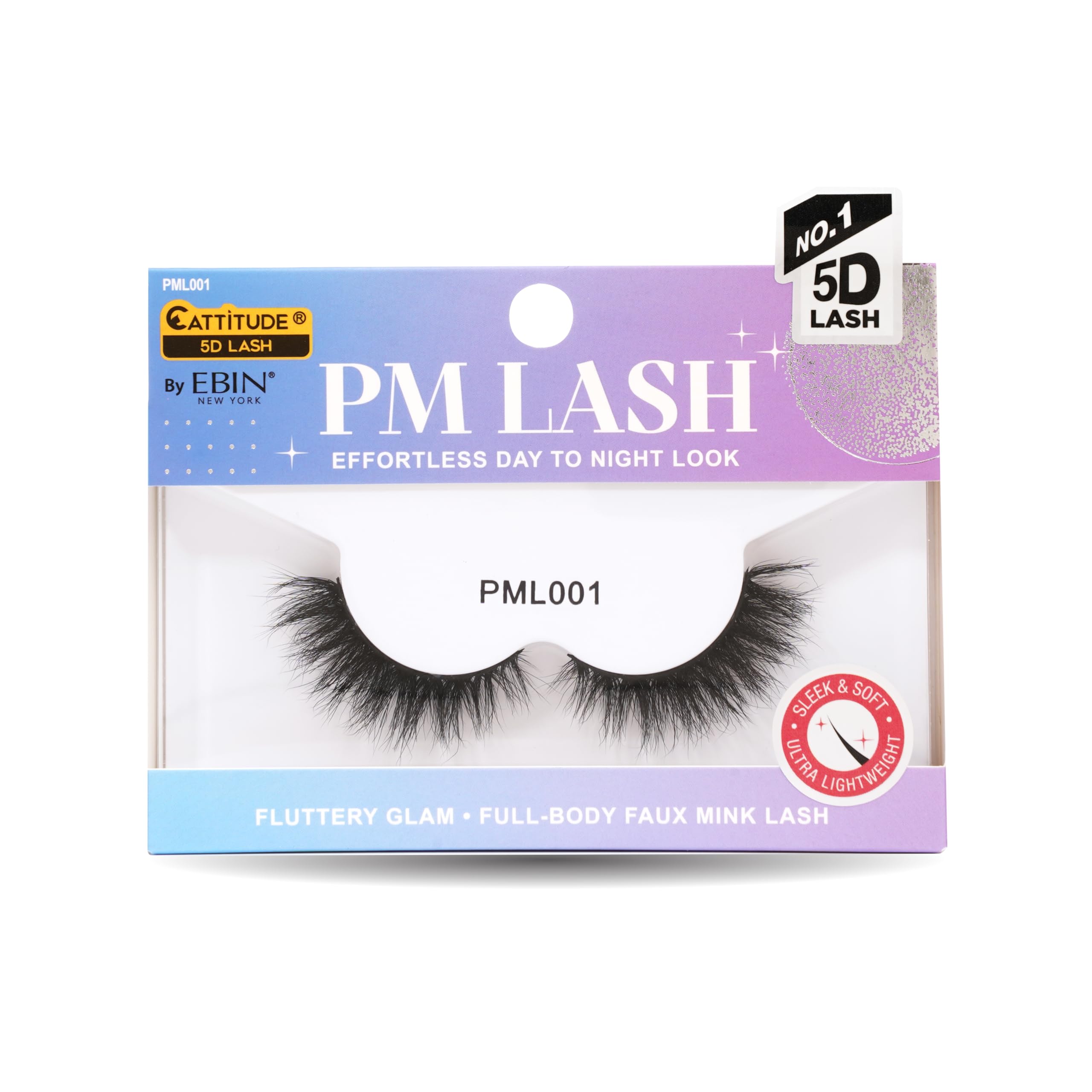 CATTITUDE 5D AM/PM False Eyelashes - Bold Volume Style, Soft Light Faux Mink & Ultra Lightweight, Invisible Clear Band, Easy to Apply, Reusable, Natural Everyday Evening Look, Cruelty Free