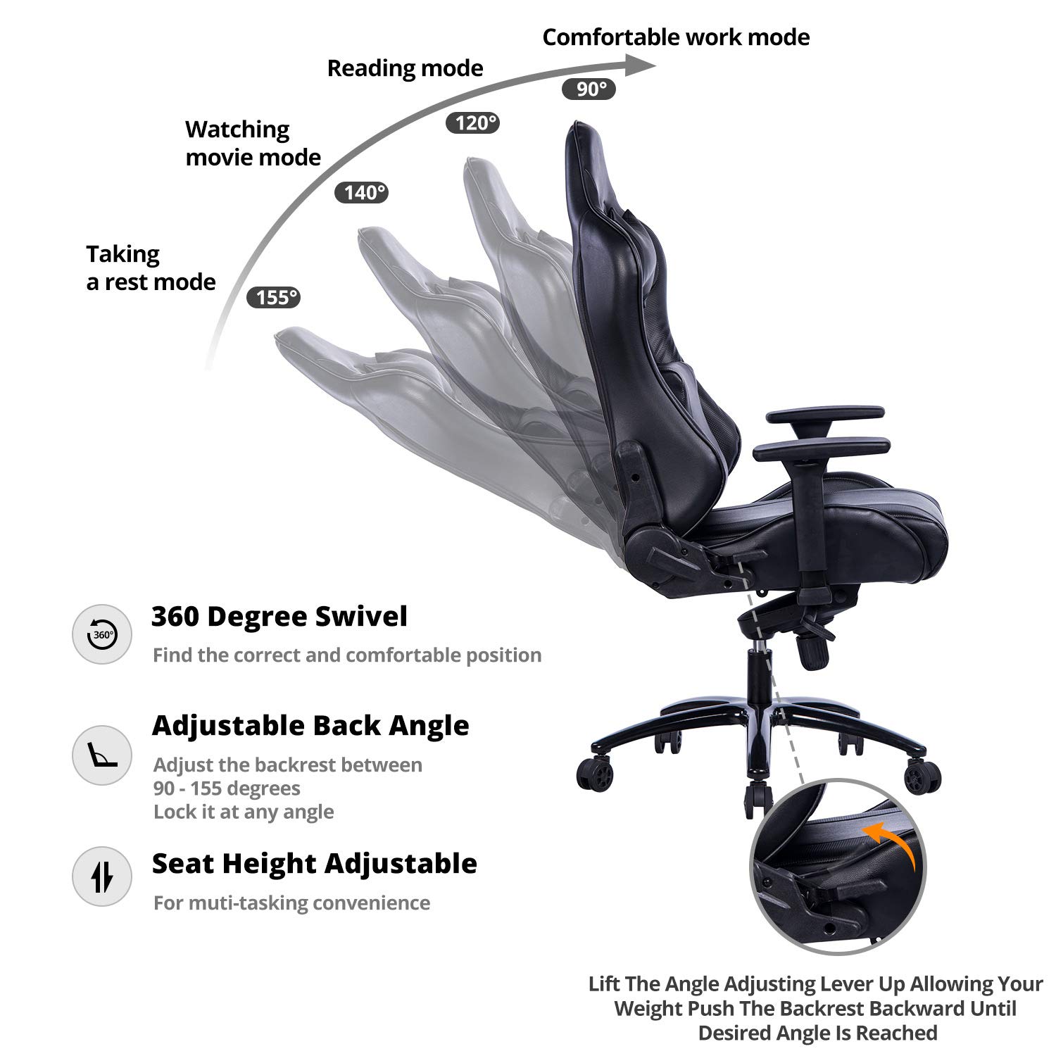 KILLABEE Big And Tall Gaming Chair With Metal Base Ergonomic Leather Racing Computer Chair