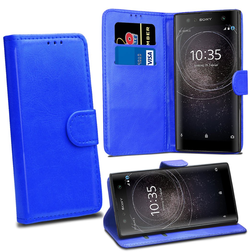 Sony Xperia XA2 Cases - Premium Blue Wallet Leather Flip Case Cover For Sony Xperia XA2 [Card Holder] [Magnetic Closure]