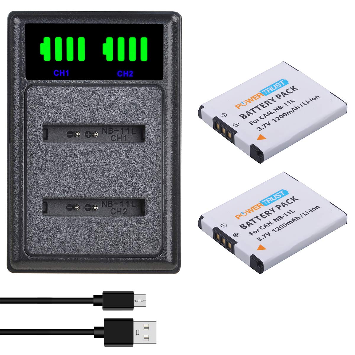 PowerTrust 2Pcs NB-11L NB-11LH Battery and LED Dual Charger for Canon IXUS 185, 240 HS, IXUS 190, SX430 IS, SX410 IS, 285 HS, IXUS 180, 275 HS, IXUS 145 155 165 170