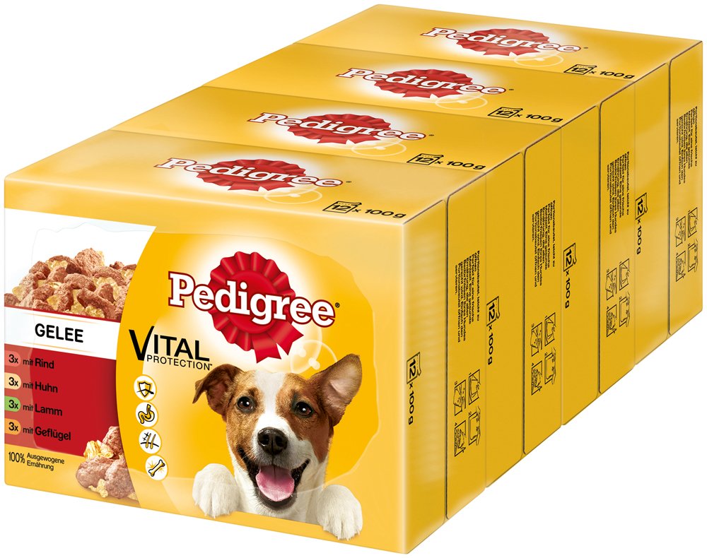 Pedigree Vital Protection dog food with beef, chicken and lamb in jelly, 48 sachets (48 x 100 g)