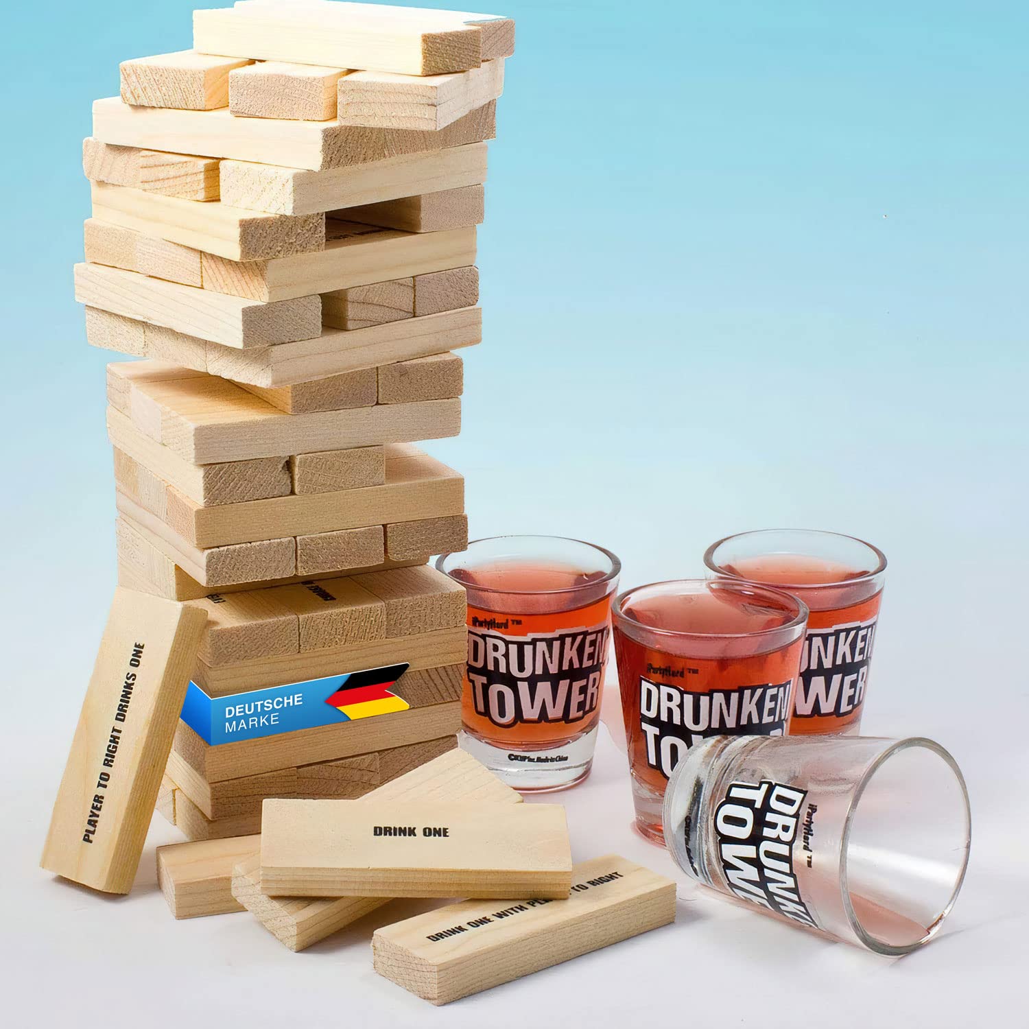 GOODS+GADGETS Party Drinking Game Drunken-Tower Tippy Board Game for Adults Drinking Game The Stacking Game Classic Party Game with Shot Glasses