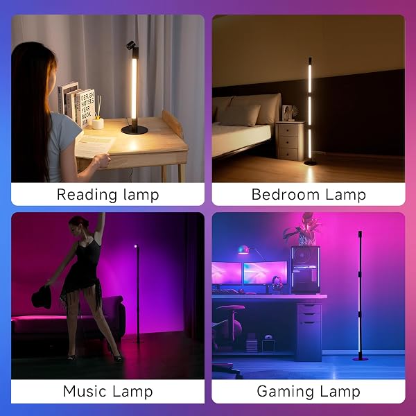 SANBEN CORNER FLOOR LAMP – BLACK RGB LED FLOOR LAMP WITH MUSIC SYNC AND 16 MILLION DIY COLORS, APP & REMOTE CONTROL, COLOR CHANGING MODERN SMART CORNER LAMP FOR BEDROOM LIVING ROOM