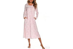 YOZLY Nightgowns for Women Soft Cotton Long Sleeve Night Gwon with Pockets