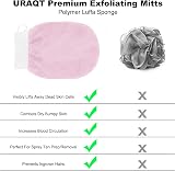 URAQT Exfoliating Gloves 3 Pack Dual-Sided Body Scrub Mitts White Pink Black view 8