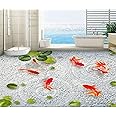 Dzwangzc Wall Mural Wallpaper 47 x 32 inch (Width x Height) 3D PVC Flooring Custom 3D Bathroom Flooring Goose Duckweed Lotus Leaf Soft Stone Water Fish Photo 3D Wall murals Wallpaper