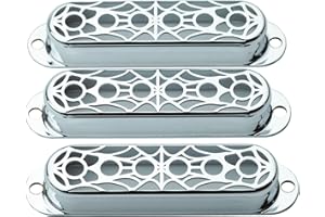 Guyker 3Pcs Single Coil Guitar Pickup Covers (52mm Pole Spacing), Copper Hollow Out Spider Web Style Pickup Mounting Ring Set Guitar Accessories Replacement Part(PS007, Chrome)